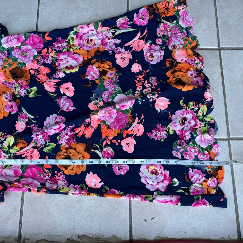 12 Pm By Mon Ami Navy Floral Midi Dress with Pink & Orange Blooms - Picture 7 of 7